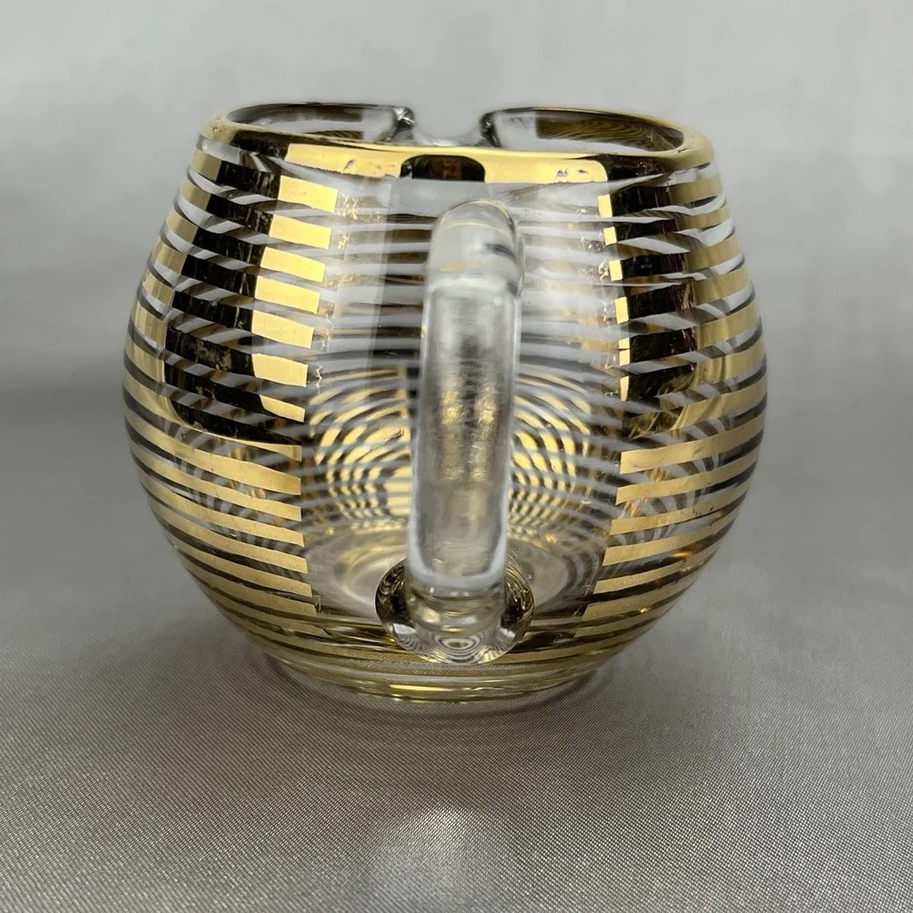 Macbeth Evans Style Vintage Gold Stripe Glass Creamer Pitcher Mid Century MCM 3